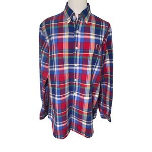 Ralph Lauren Plaid Oxford Button Down Shirt Pony Logo Cotton Preppy Mens M EUC